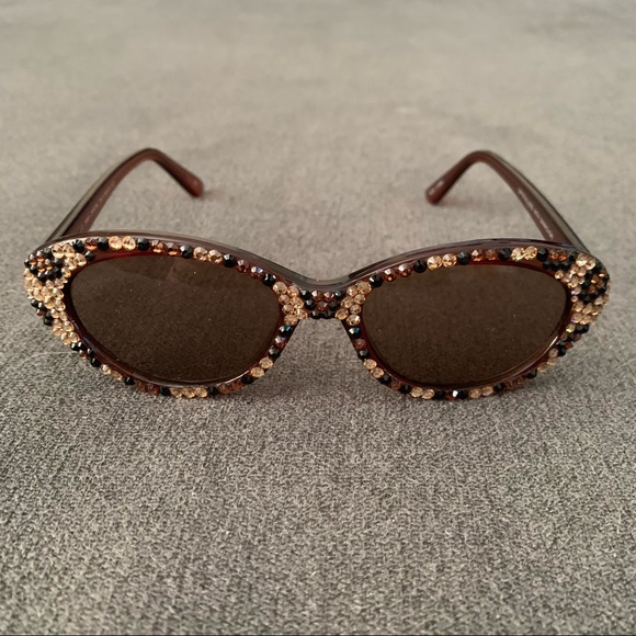 Jimmy Crystal Leopard Cat Eye Sunglasses, EUC